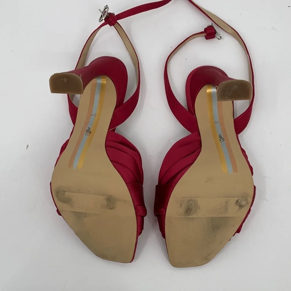Sam Edelman Lavendar satin ankle strap sandal shoe raspberry pink heel women 6.5